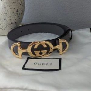 Gucci Zumi Interlocking Horsebit Leather Belt Size 80